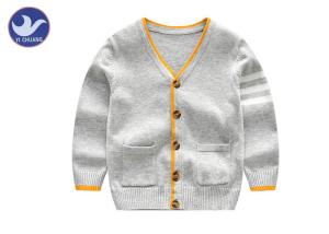 Wholesale Stripes Knitted Baby Boy Gray Cardigan Sweater , Boys Button Cardigan With Pockets from china suppliers