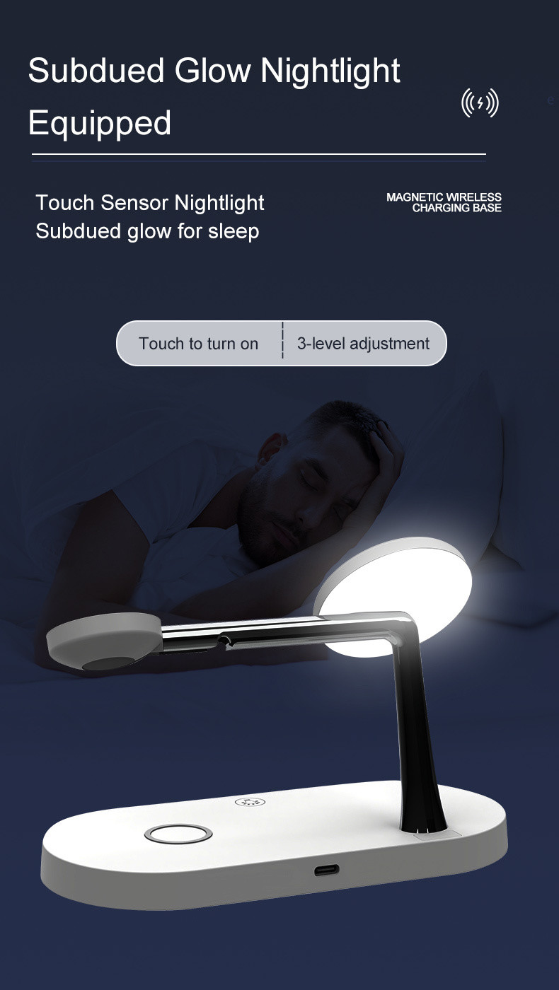 4-in-1 Wireless Charging Station With Earphone Night Light And IWatch Charger Holder