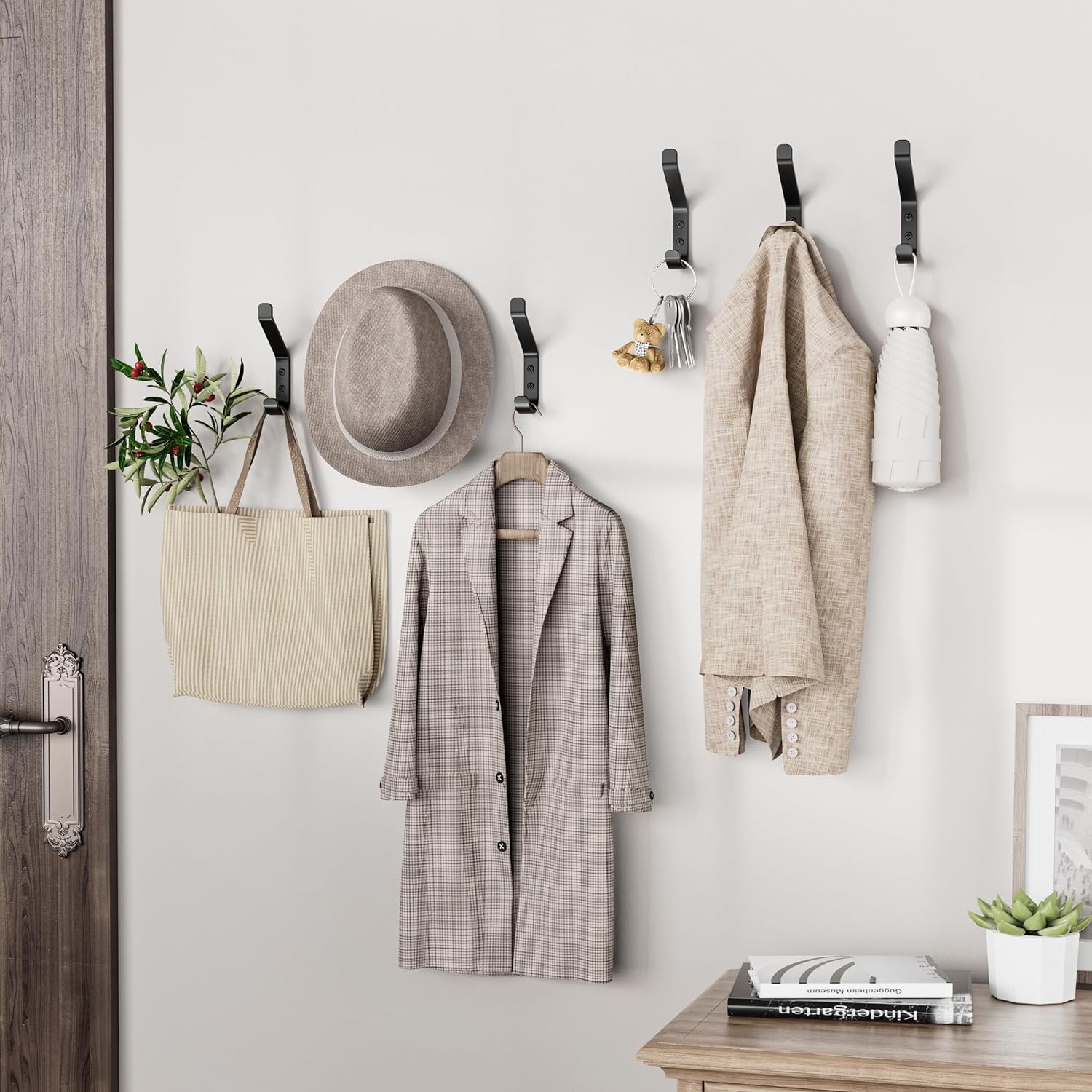 Kitchen Wall Mounted Coat Hooks Heavy Duty Coat Rack for Wall Double Hooks Coat Hanger