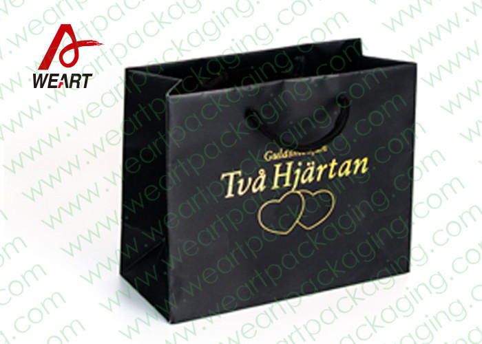 CMYK Logo Black Custom Paper Shopping Bags With Handle Glossy Lamination