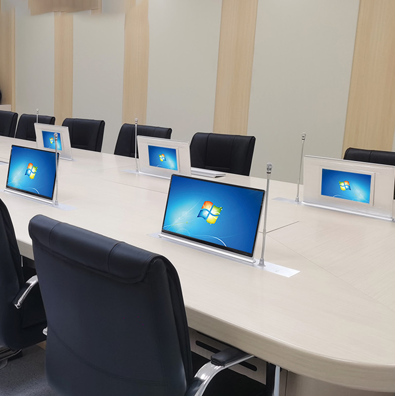Conference Table Monitor Lift Motorized Touch Screen Manual Monitor Lift Brushed Aluminum Alloy