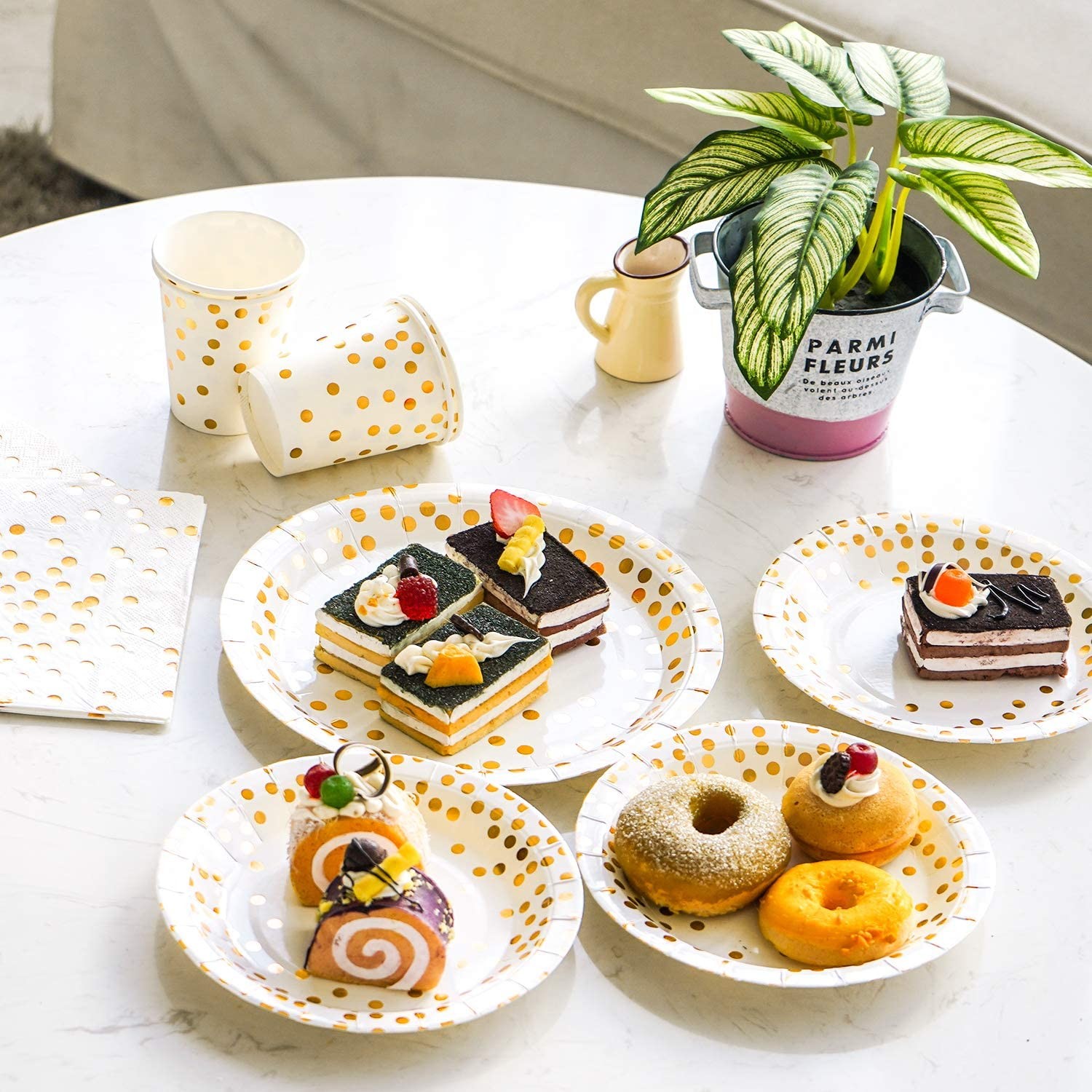 Gold Dot Disposable Dinnerware Sets