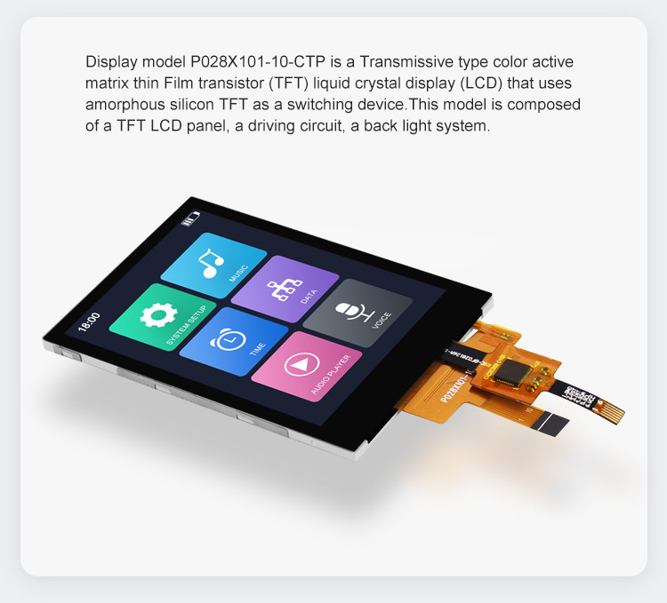 Polcd 300 Nit TFT Capacitive Touch Screen RoHS 2.8 Inch Tft Touch Shield