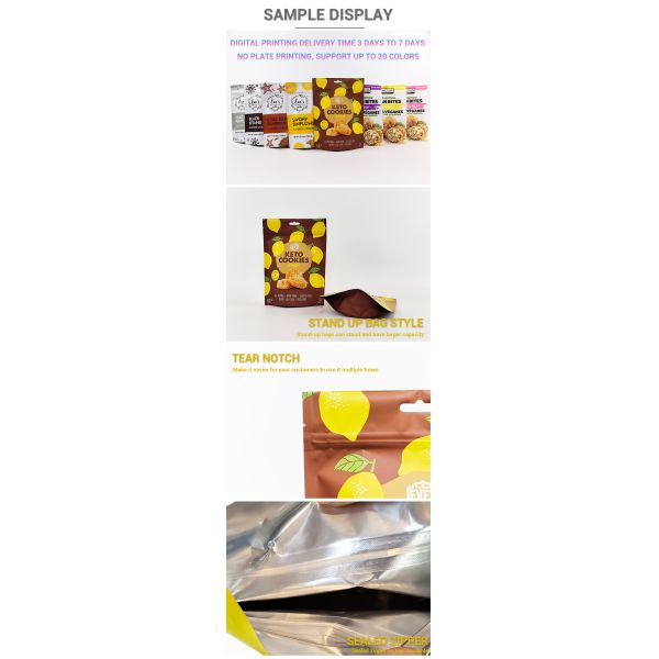 Stand up Resealable Zipper Aluminum Foil Pouch Mylar Gusset Bag for Snack Packaging with Custom Digital Printed Food Packaging