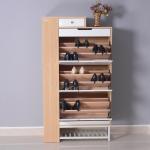 Three Drawers 59inch 40 Pairs Khaki Wood Shoe Storage Cabinet