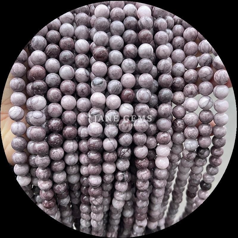 Round Shape Gemstone Beads Wood Pattern Loose Bead Strands for Bracelet Handmade Decorations