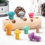 Mushroom Picking Game Rainbow Block Toy Montessori Educational Wooden Baby Toys