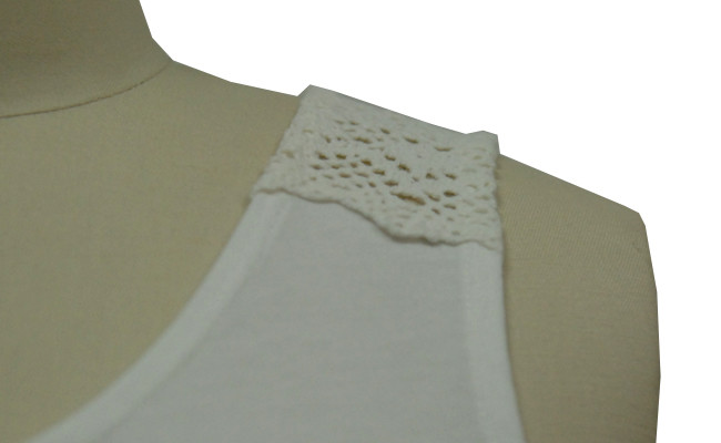 Round Neck Flowy Ladies Tank Tops White Camisole Tank Top Lace Stitching Shoulder