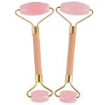 145*55*22MM Rose Quartz Double Face Roller Wood Handle Jade Face Massager