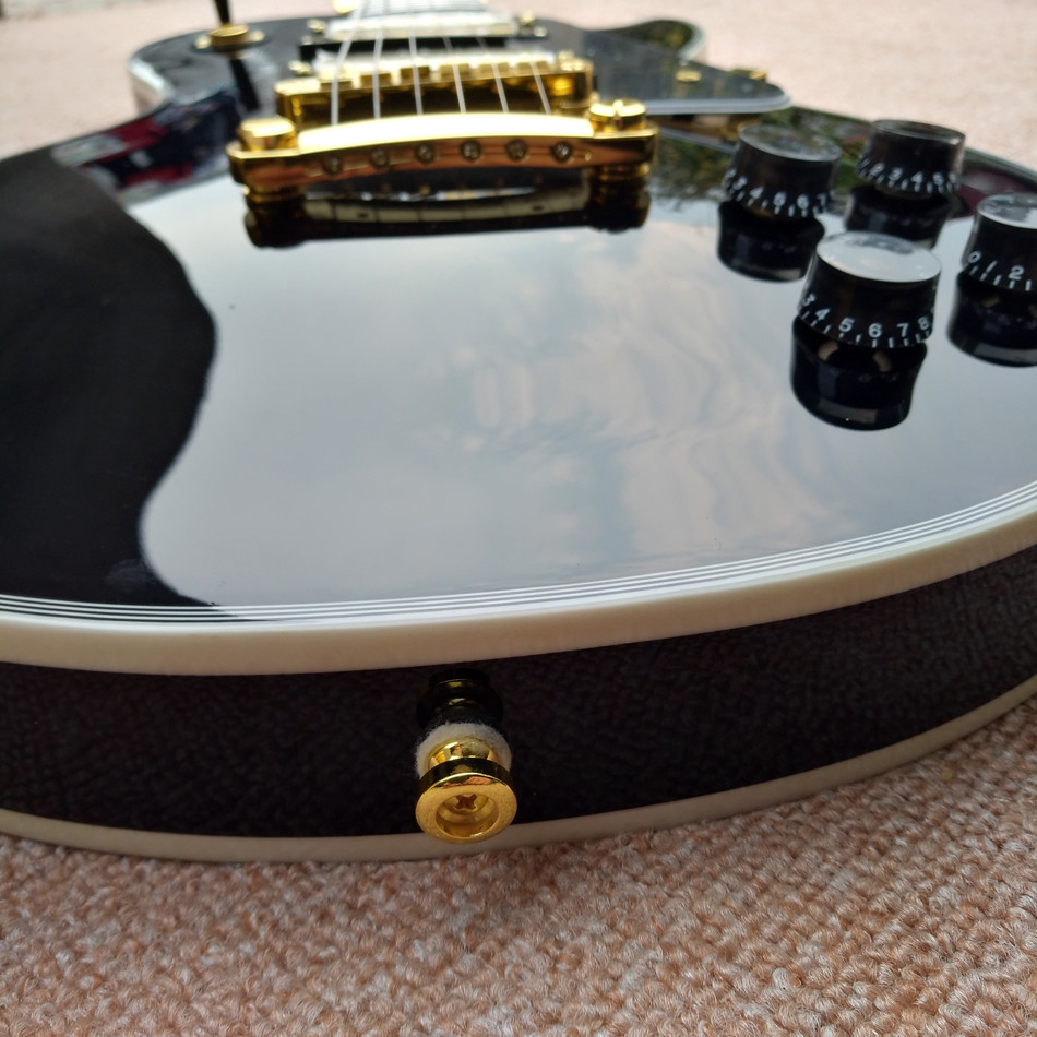 LP Custom Shop Black Color Electric Guitar EBONY Fretboard Binding frets Golden Hardware