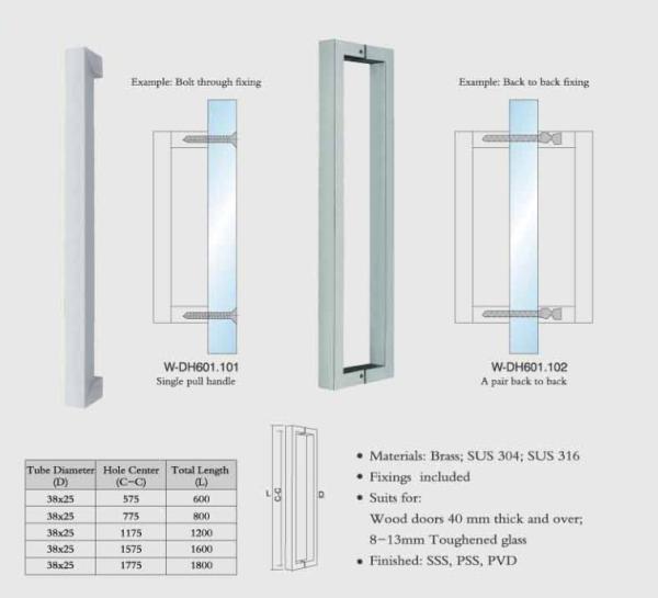square tub W-DH601 back to back SUS304 Stainless Steel entry door handles set