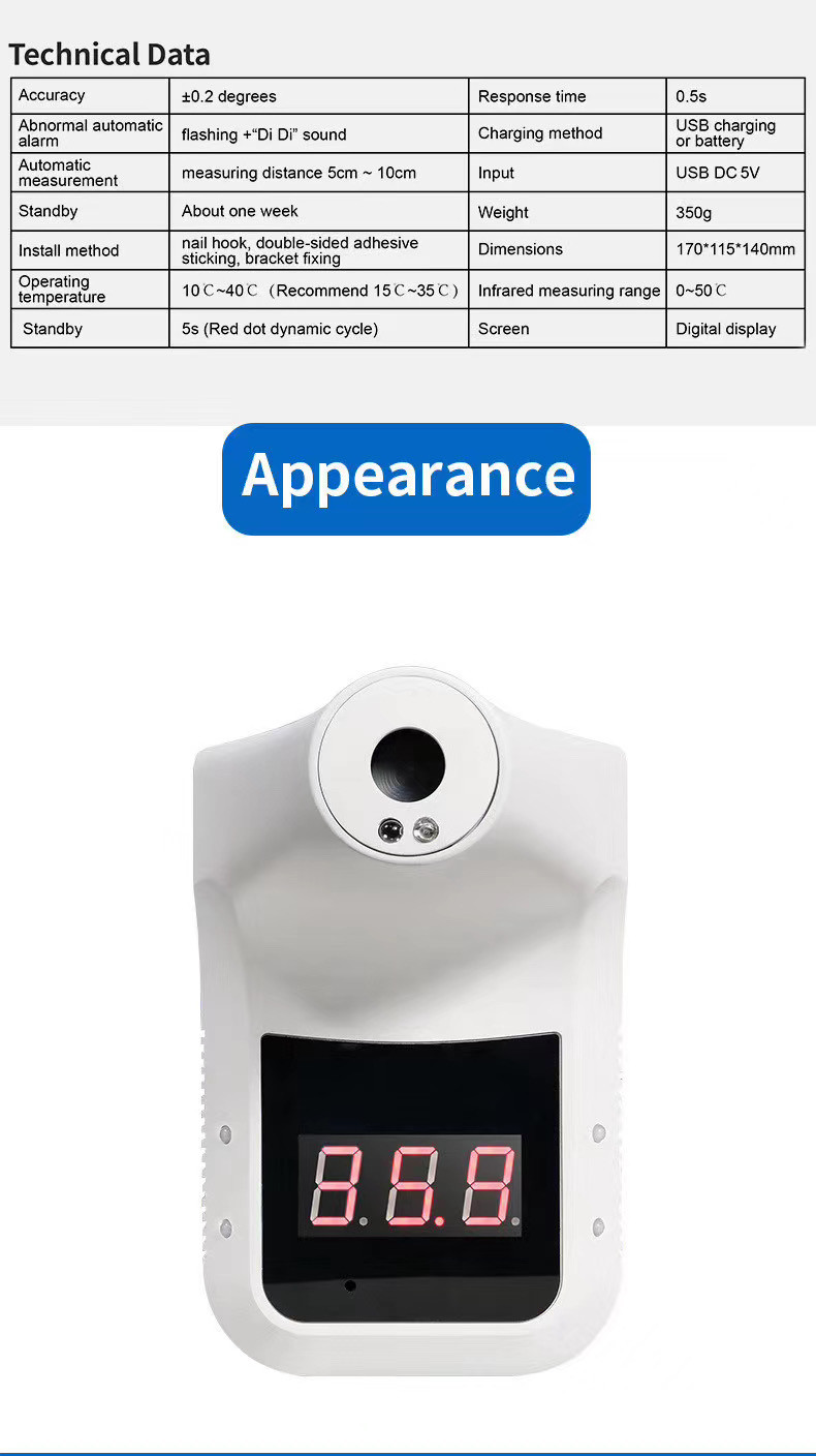 USB DC 5V 0.5s 0.2 Centigrade Wall Mounting Thermometer