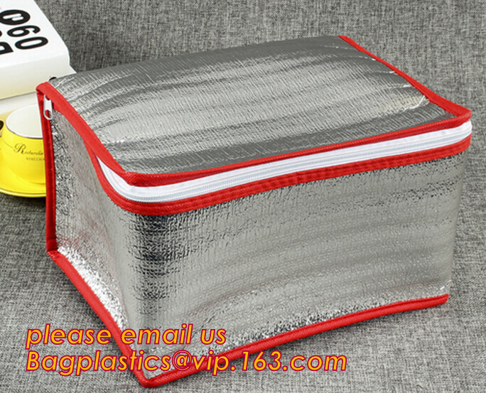 Reusable aluminium foil thermal insulation material cooler bag for picnic with Strapping tape closureRecycled PP Woven Plast