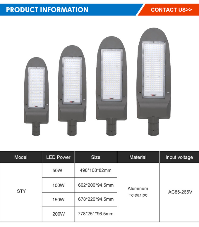 High Lumens 50w 100w 150w 200w Led Street Light For Outdoor Places