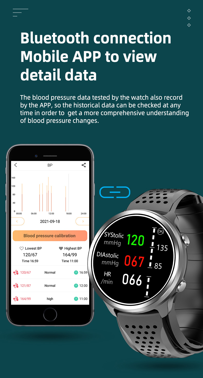 Air Pump Accurate ECG Blood Pressure Health Monitor Smart Watch P30 1.3 Inch For Healthcare