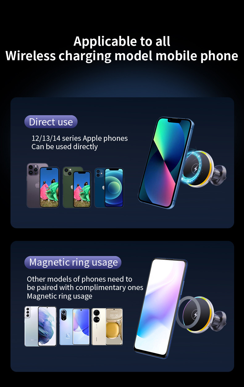 User-Friendly Magnetic Wireless Car Charger for Qi Smartphones in Silver/Grey