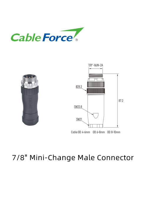 7/8 Inch 3 Pin 4 Pin 5 Pin Male Mini Change Connector Field Wireable Screw Termination