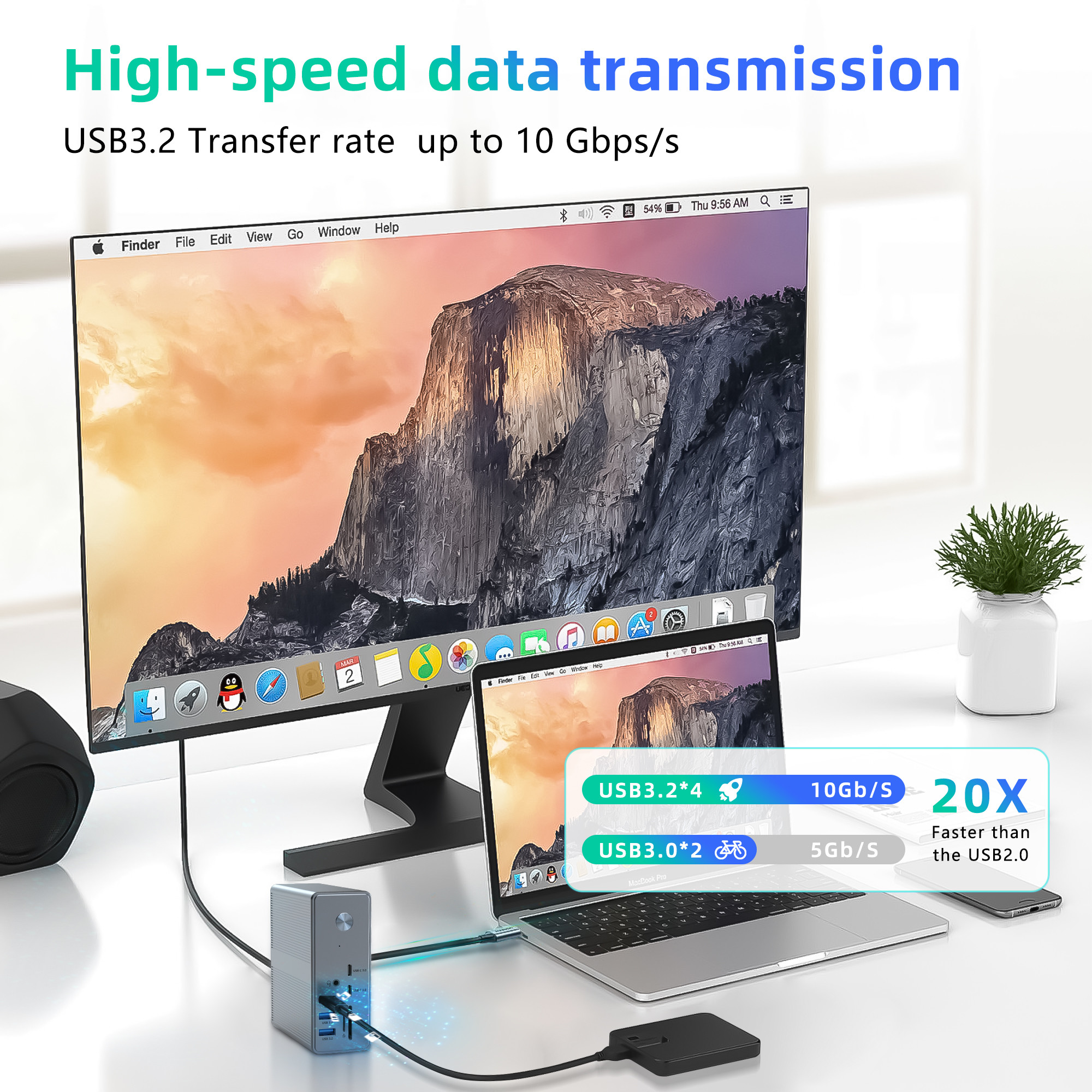 Power Delivery Up To 120W USB-C Hub Docking Station WithmicroSD3.0 Card Reader with Performance