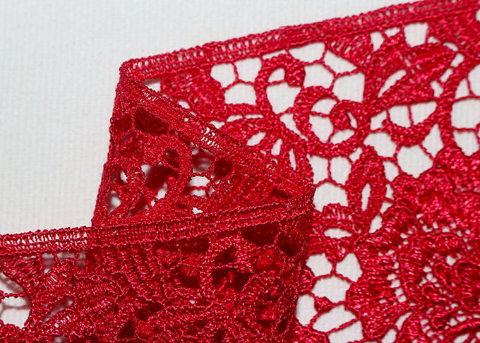 Red Flower Embroidered Lace Trim By The Yard Environmental Protection