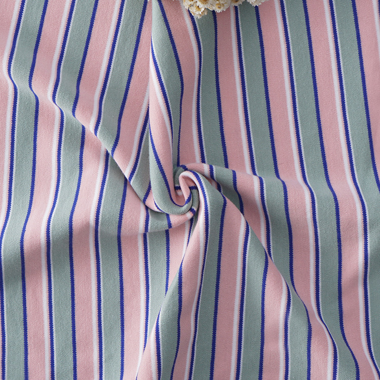 100% Cotton Double Knit Fabric , Soft Stripe Knit Fabric For Long Sleeve Clothes
