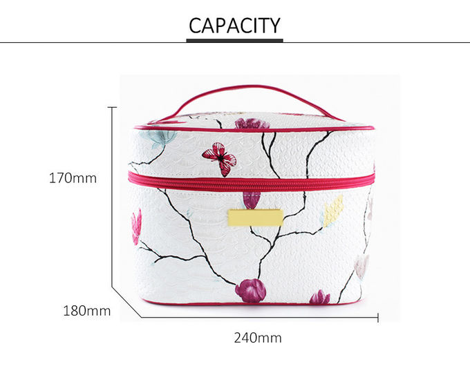 Floral Round Cylinder Bucket Travel Toiletry Bag