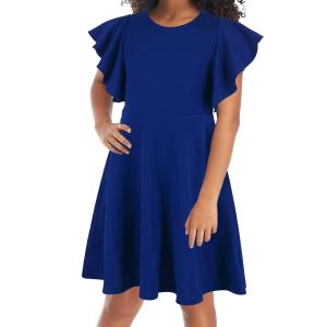 Wholesale Girl's Flutter Sleeve Stretchy A-Line Swing Flared Skater Party Dress with Pockets for 4-12 Years Kids Skirt Dresses from china suppliers