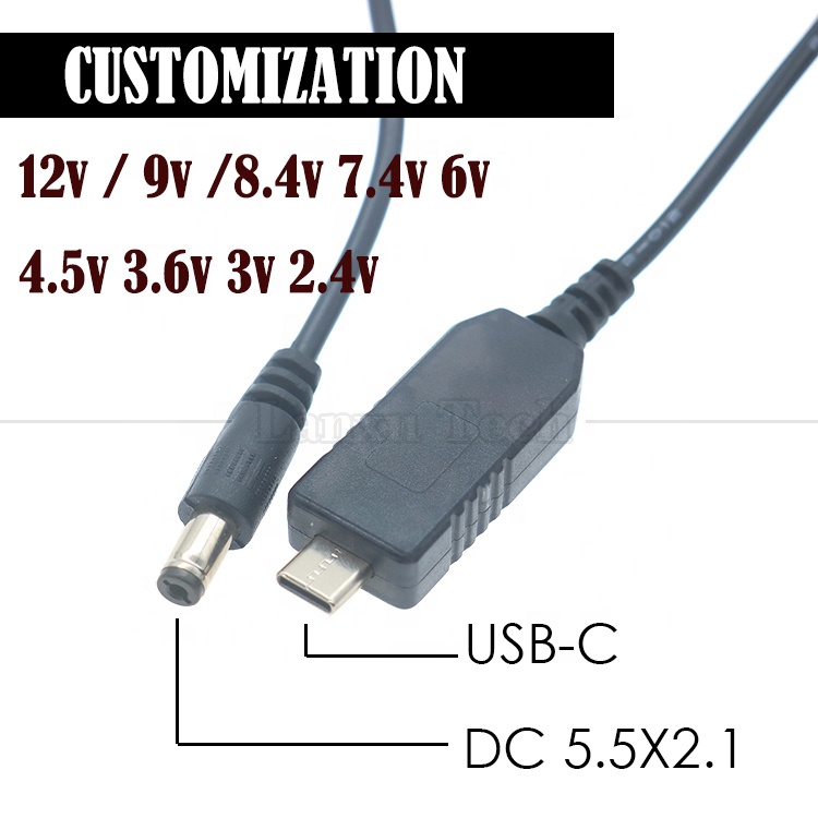 USB Type C to DC 5.5x2.1mm 8.4v 7.4v 6v 4.5v 3.6v 3v 2.4v 9v 12v Output Cable for Wifi Router Led Light Strip Circuit