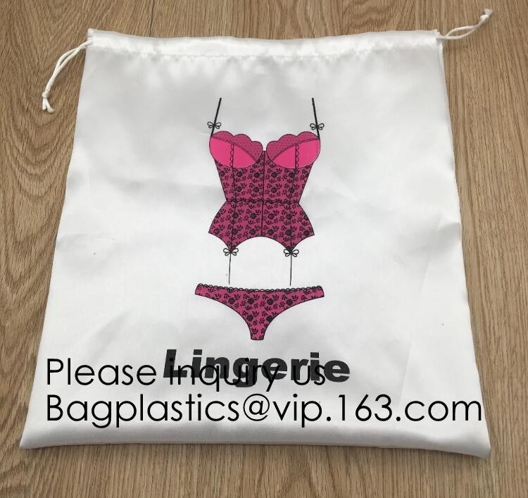 Rose Gold Printing White and Gold Silk Packaging Bags For Clothing Industry,Pink Silk and Velvet Drawstring Bag With Ros
