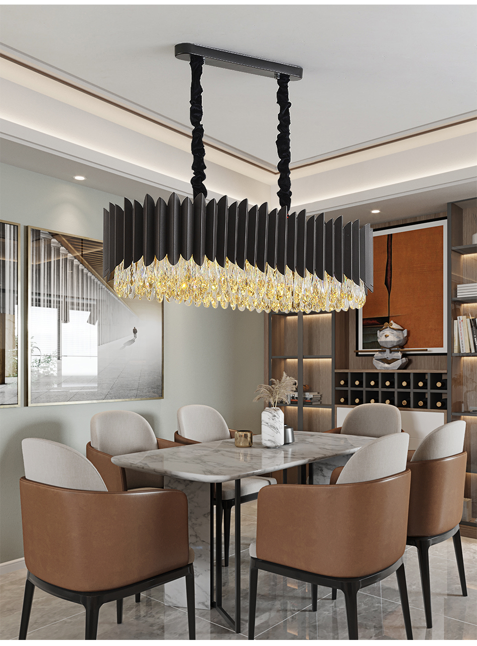 Black Led Chandelier Dining Room Oval Design Creative Kitchen Lamp interior decoration for home(WH-CY-186)