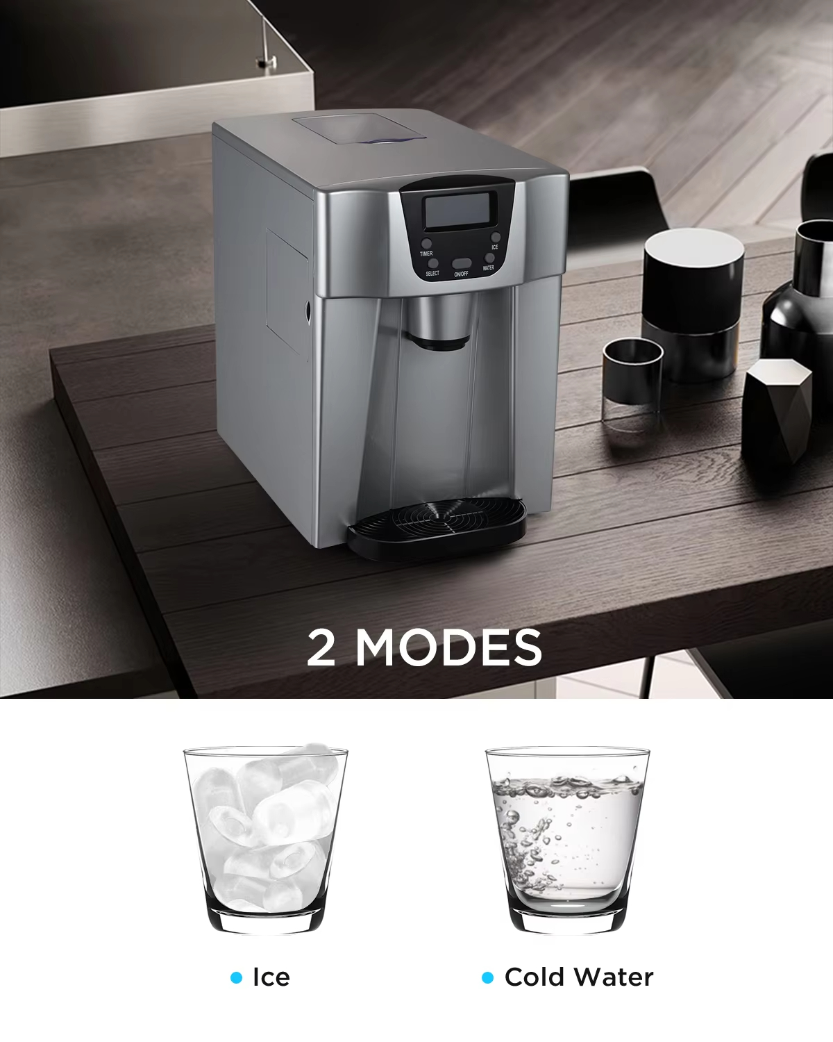 20kg Bullet Ice Machine Small Ice Maker Home Commercial Ice Making Machine for Business Automatic 2 in 1 Water Dispenser