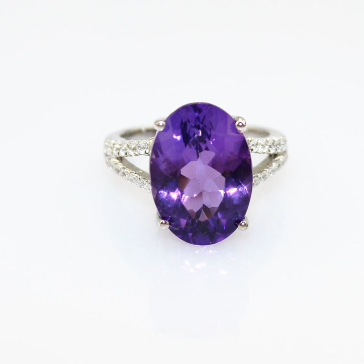 Women Jewelry 10mmx14mm Oval Purple Cubic Zircon Silver Ring(R224)