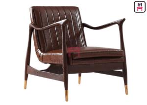 Wholesale Brown Leather Single Sofa Chair Ash Wood Frame With Copper Feet 73 * 68 * 85cm from china suppliers