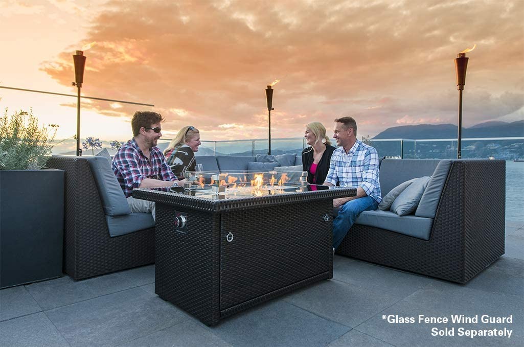 Stainless Steel Burner Square Outdoor Natural Gas Firepit Black All - Season