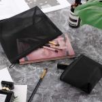 3 Pieces Zipper Closure Black Mesh Makeup Bags For Travel
