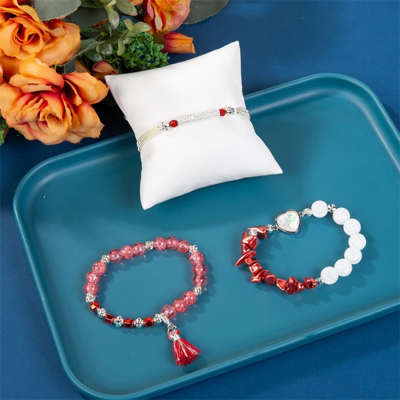 Girls Love Heart Charm Bracelet With Mystic Glowing Red Crystal
