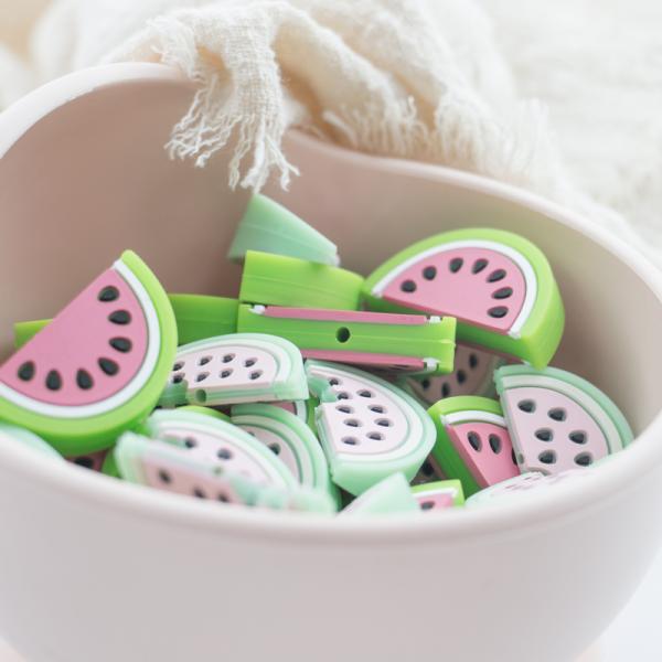 Red Watermelon Shaped Silicone Beads Soft For Baby Teething