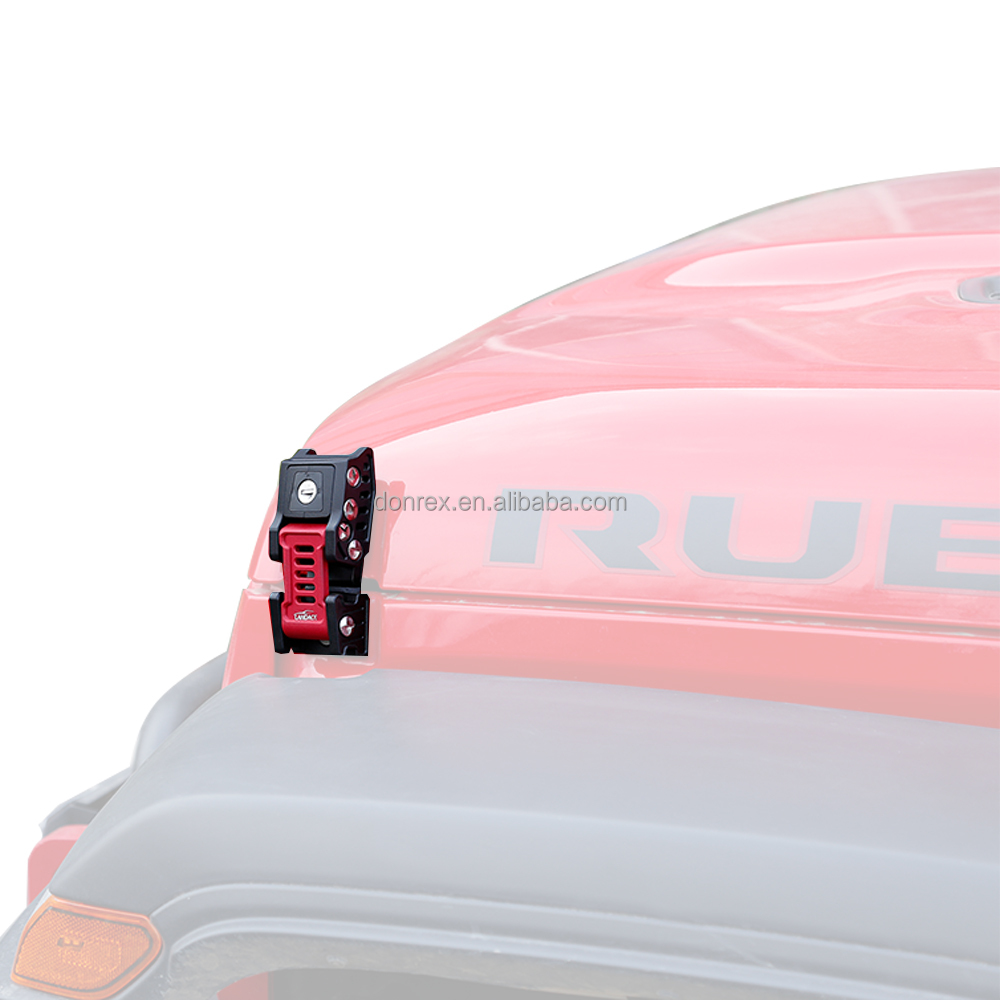 Jeep Wrangler JK JL Black Red Aluminum Alloy Engine Bonnet Buckle Hood Latch Lock Kit