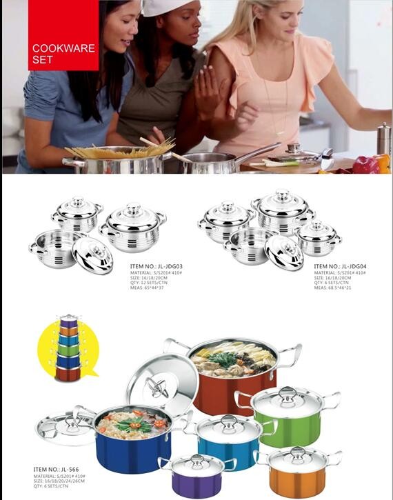 2016 hot sales 16/18/20/22 cm cookware set red color +flower &stainless steel cooking pot & non-stick pot