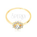 Ring made of yellow 9K gold - clear zircon sun, glossy narrow shoulders