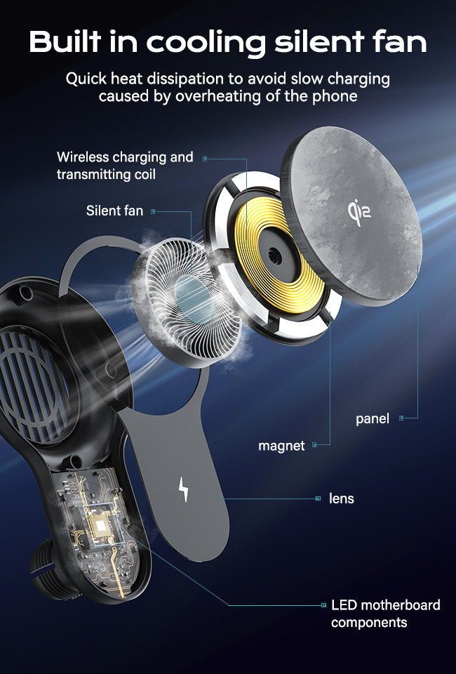 Wireless Charging Car Phone Holder Ultra-Thin Fan Cooling Fast Charging Car Phone Holder With Strong Magnetic Stability