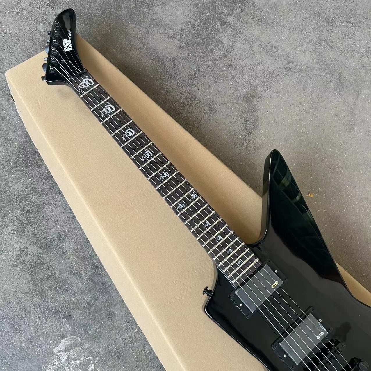 Custom special shape body ESP style electric guitar in black color glossing finish