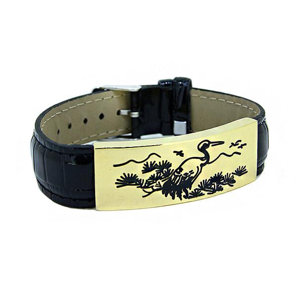 Europ American Fashion Trendy Stainless Steel Geniune PU Leather Bracelet Bangle