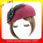Hot sale Fashion 100% Australia wool felt ladies beret hats ,Red beret hats with