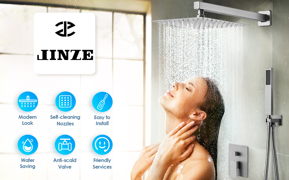 Bathroom mixer tap waterfall shower column duschkopf black gold rainfall rain mixer water saving shower head