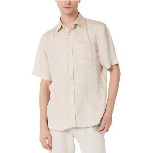 Wholesale Natural Linen Mens Casual Short Sleeve Shirts Open Neck Tab Cuff Washable from china suppliers