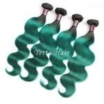 Two Tone Real Ombre Hair Extensions , Green 14 - 24 Inch Virgin Hair