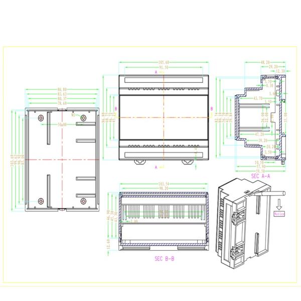 106*87*60mm Abs Ul 94 V0 Diy Plc Din Rail Enclosure For Electronics Project