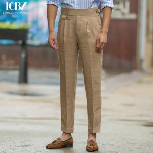 Wholesale Men's Pants Cropped Pants Waisted Summer Style Linen Thin Casual Suit Trousers Woven from china suppliers
