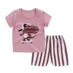 Summer Kids Pajama Set Plain Animal Short Sleeve Tee And Shorts
