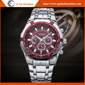Wholesale CURREN 8084 Fashion Watch Business Man Watches Red Wine Black 3 Subdials Stainless Watch from china suppliers